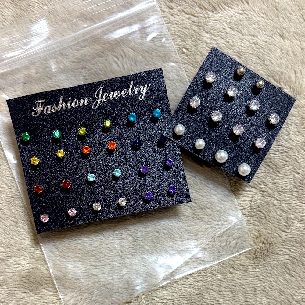 Fashion Jewelry Rainbow Cubic Zirconia & Pearl Stud Earring Set